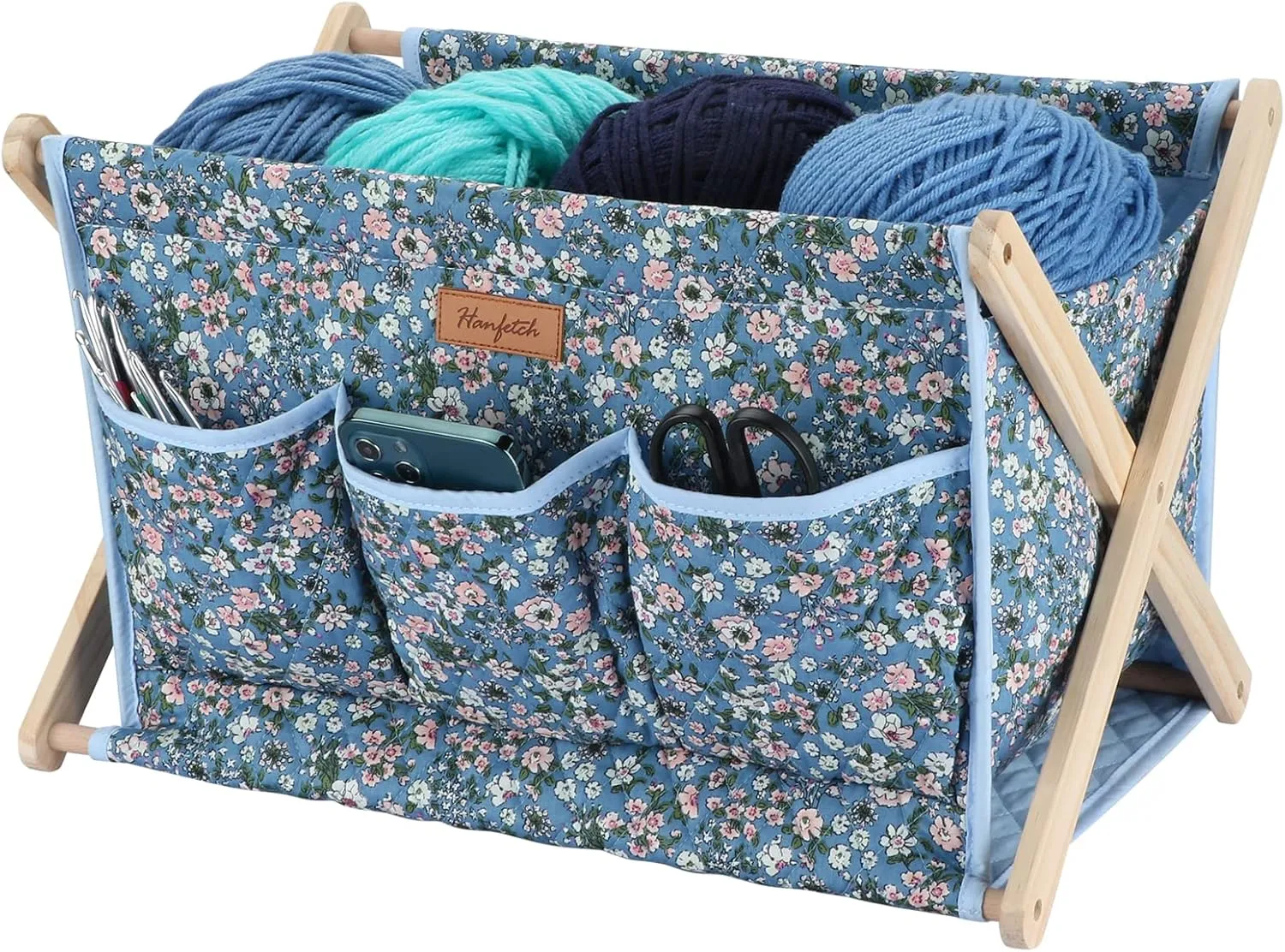 Large Yarn Storage Organizer for Skeins, Crochet Hooks, Knitting Needles & Accessories - Easy Assembly (Flower-Blue1)