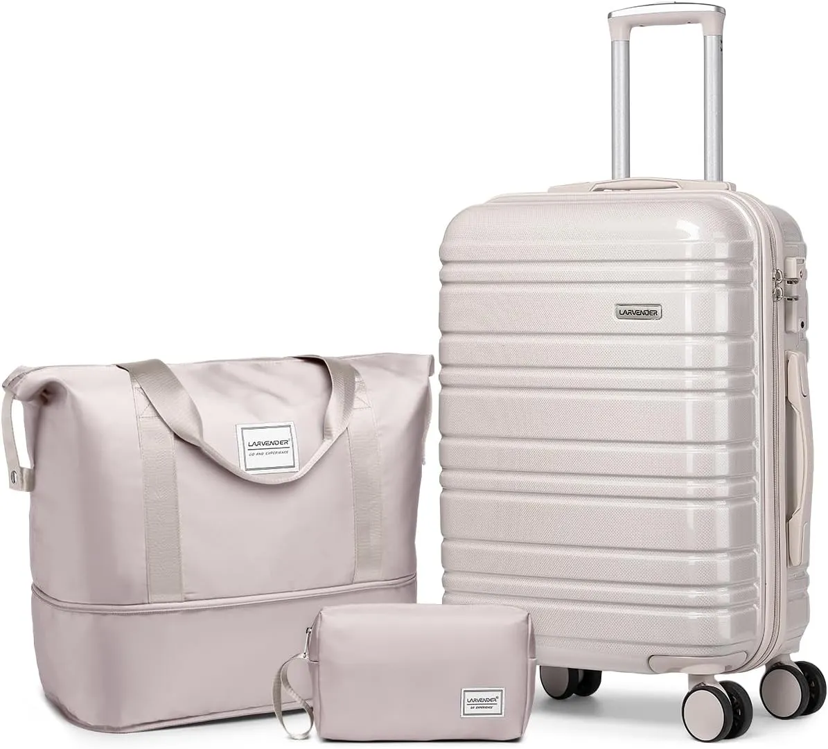 LARVENDER Carry on Luggage 22x14x9 Airline Approved, 20 Inch Hardside Suitcase with Wheels TSA Lock, PC ABS Lightweight Travel Luggage Sets for Women, Glossy Champagne, 3 Piece Set