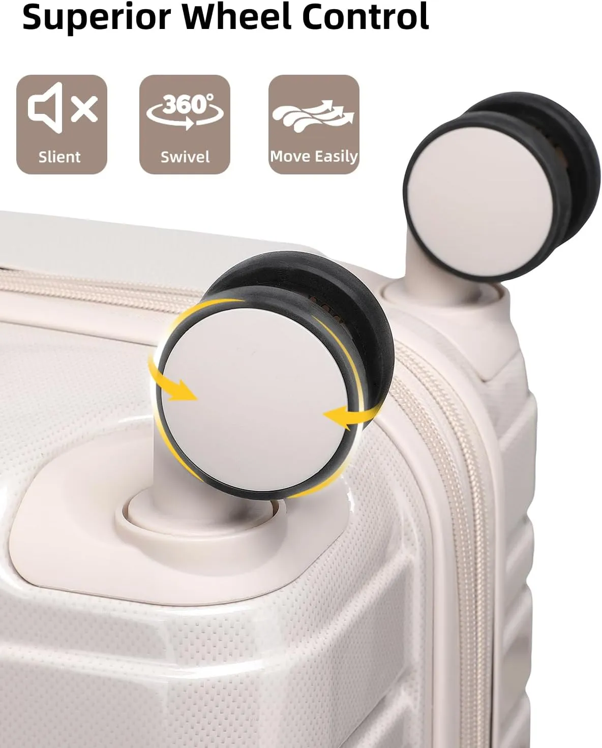 LARVENDER Carry on Luggage 22x14x9 Airline Approved, 20 Inch Hardside Suitcase with Wheels TSA Lock, PC ABS Lightweight Travel Luggage Sets for Women, Glossy Champagne, 3 Piece Set