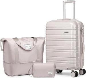 LARVENDER Carry on Luggage 22x14x9 Airline Approved, 20 Inch Hardside Suitcase with Wheels TSA Lock, PC ABS Lightweight Travel Luggage Sets for Women, Glossy Champagne, 3 Piece Set