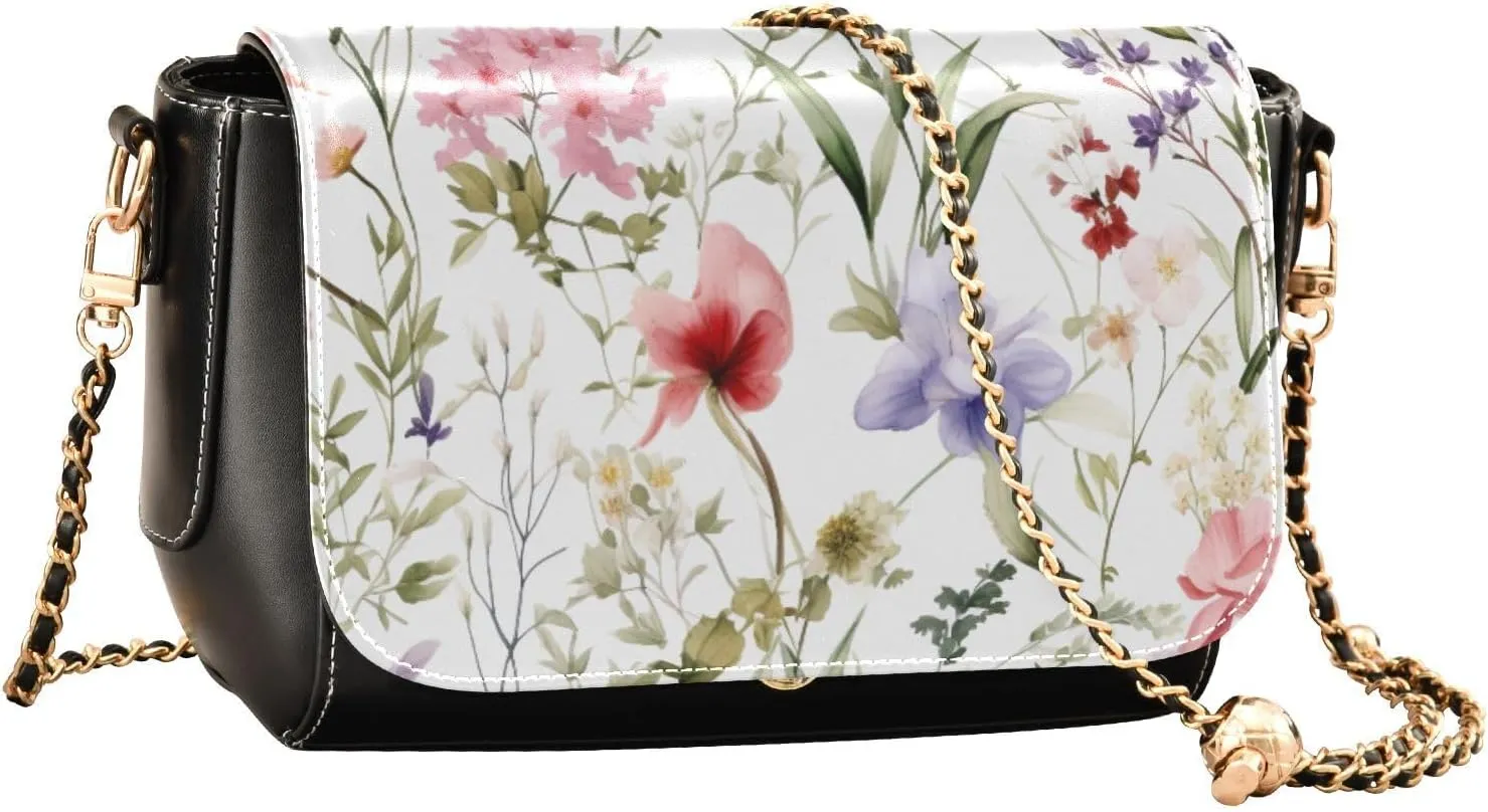 Lavender Flowers on White Leather Crossbody Bags for Women, Leather Crossbody Shoulder Bag, Leather Women Crossbody Bag
