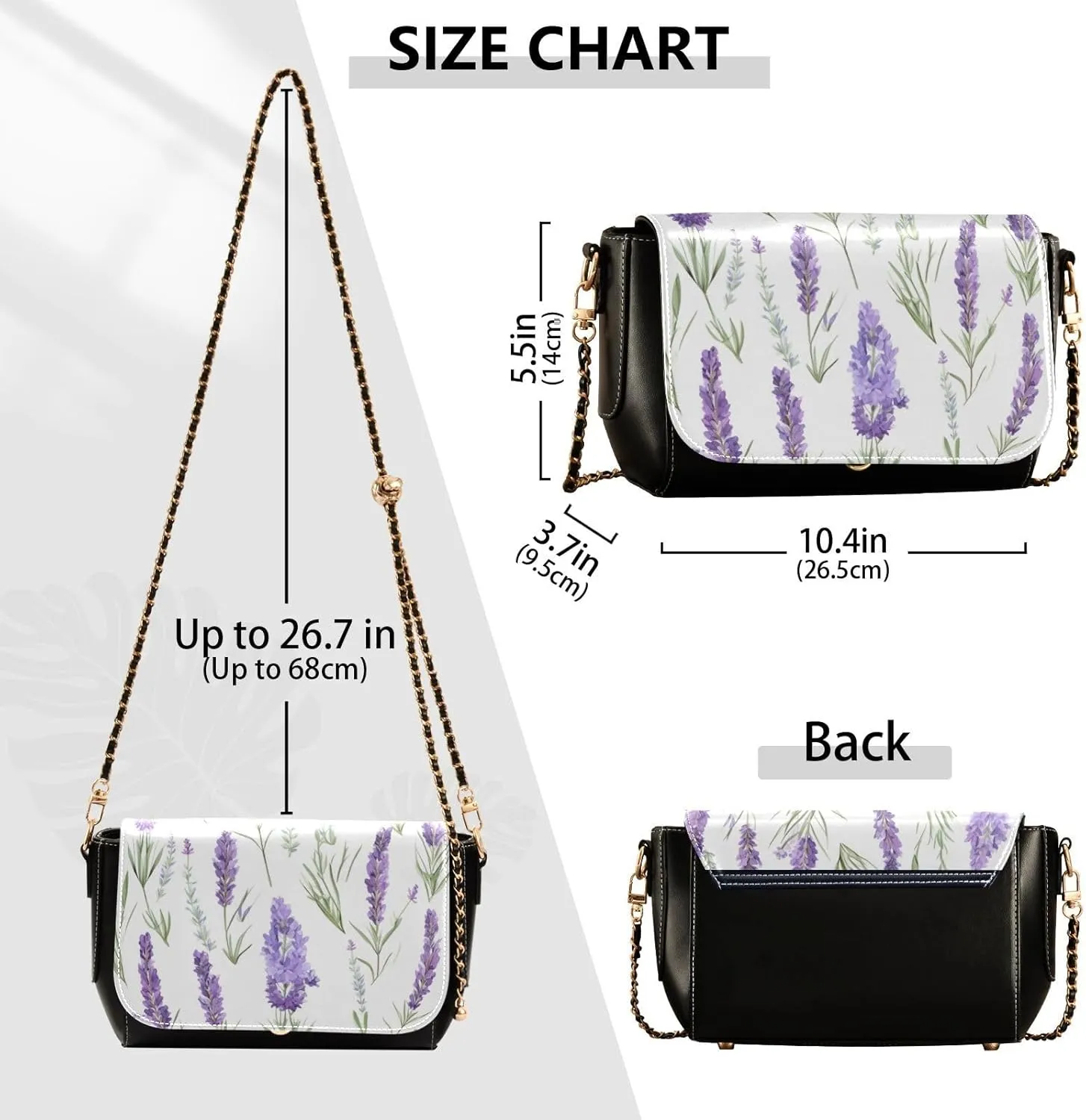 Lavender Flowers on White Leather Crossbody Bags for Women, Leather Crossbody Shoulder Bag, Leather Women Crossbody Bag