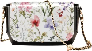 Lavender Flowers on White Leather Crossbody Bags for Women, Leather Crossbody Shoulder Bag, Leather Women Crossbody Bag