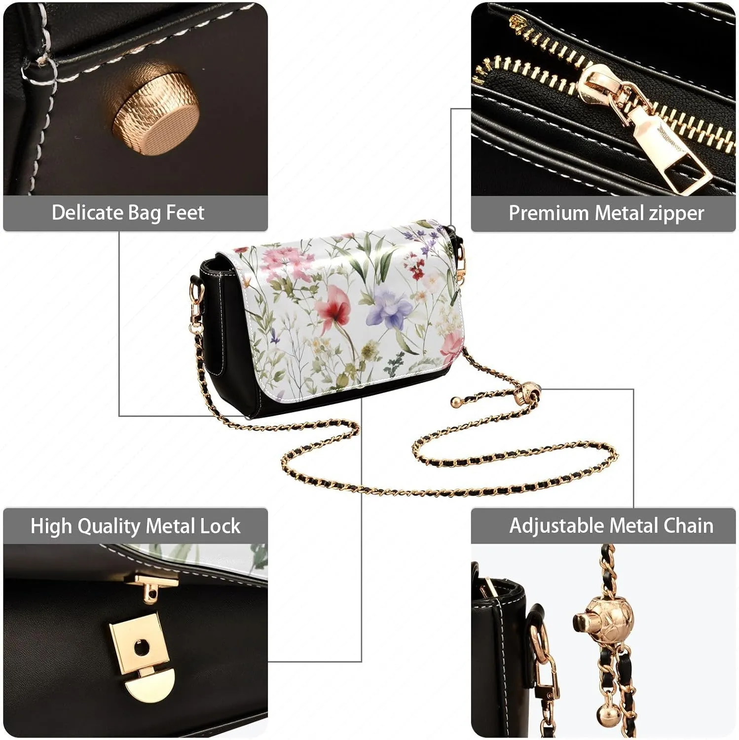 Lavender Flowers on White Leather Crossbody Bags for Women, Leather Crossbody Shoulder Bag, Leather Women Crossbody Bag