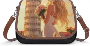 Leaning Tower of Pisa Woman Crossbody Bags PU Leather Purses Shoulder Handbag with Adjustable Shoulder Strap