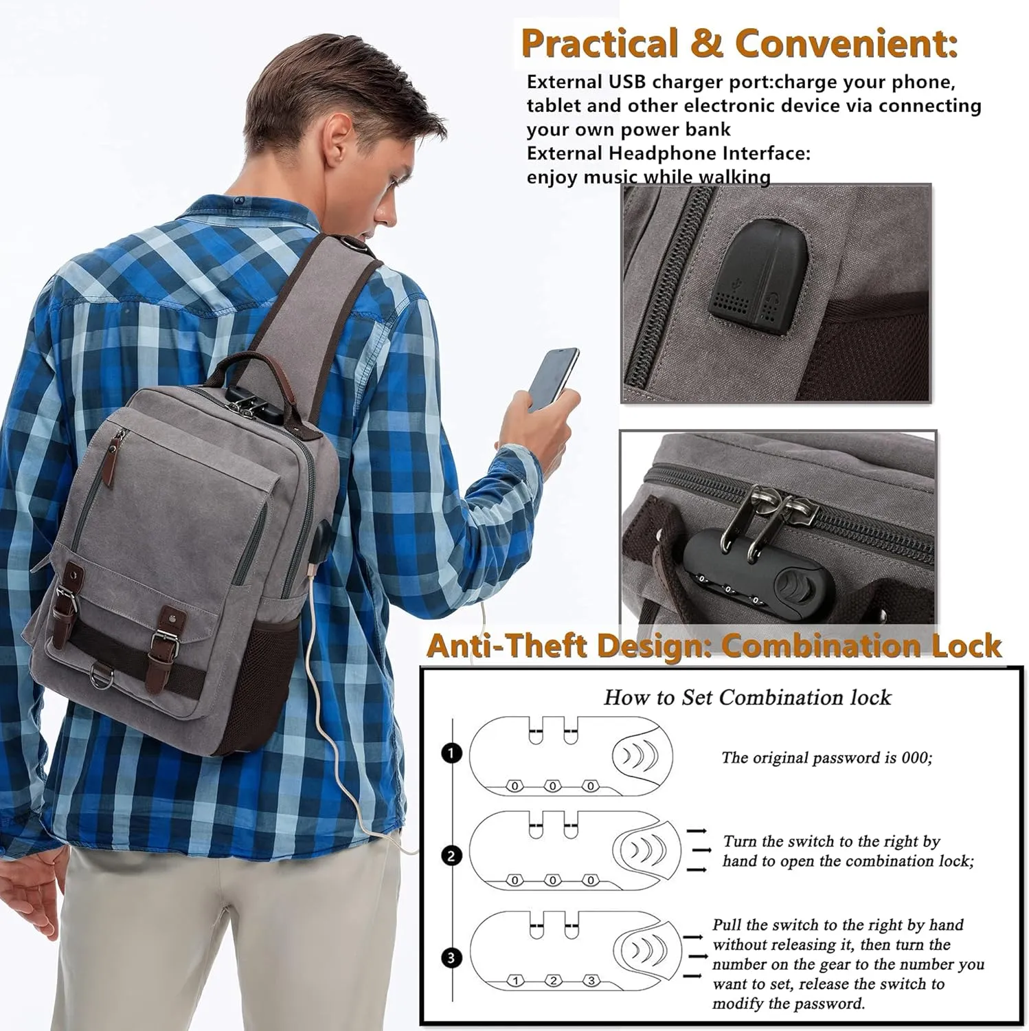 Leaper Retro Crossbody Bag Sling Bag Canvas Messenger Bag for Men Women Shoulder Bag Crossbody Handbags Satchel Travel Bag