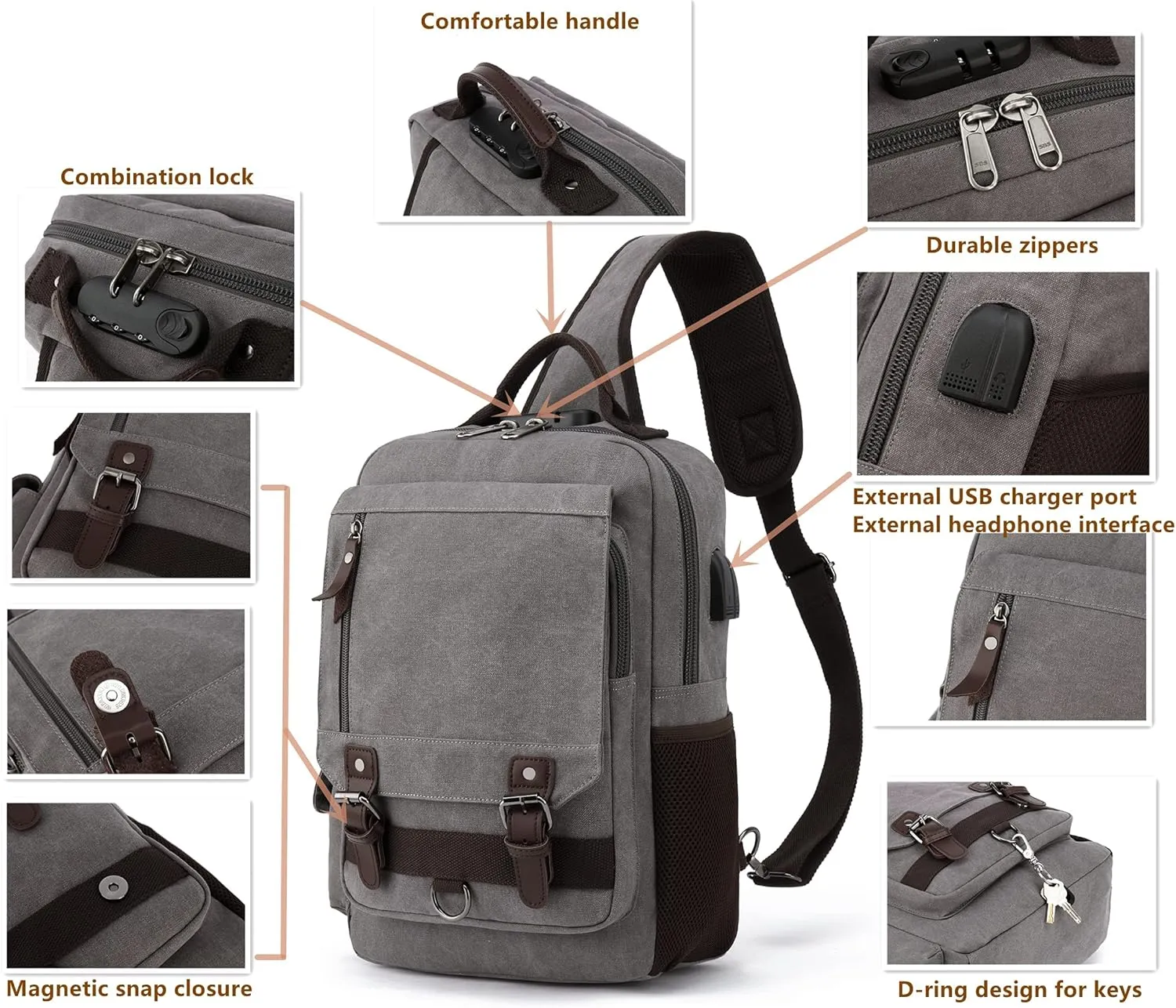 Leaper Retro Crossbody Bag Sling Bag Canvas Messenger Bag for Men Women Shoulder Bag Crossbody Handbags Satchel Travel Bag