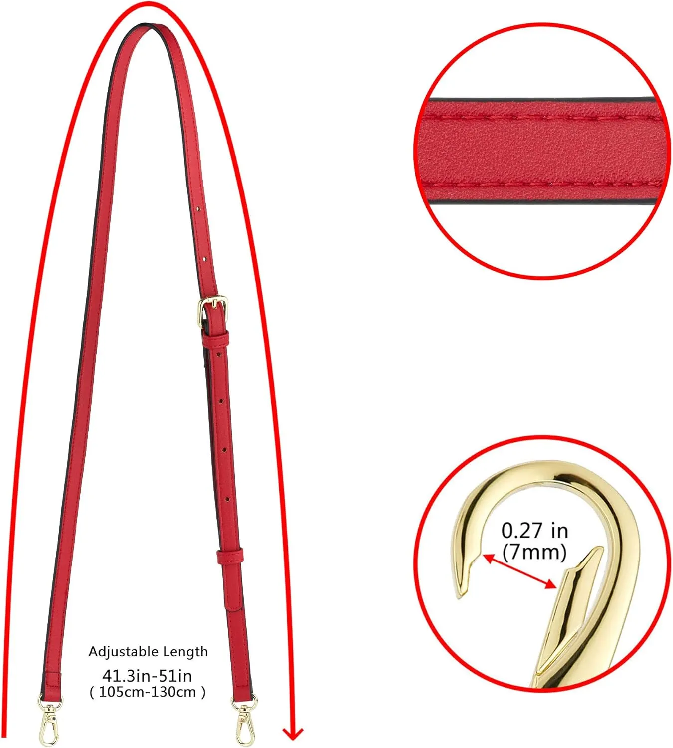 Leather Adjustable Replacement Strap Shoulder Bag Cross Body Bag Purse Handbag For Women, 43-51 Inch