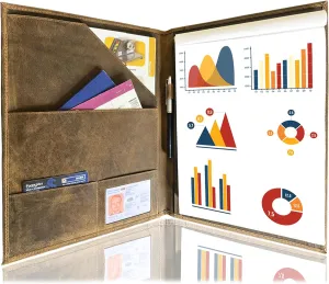 Leather Business Portfolio by Rustic Town | A4 Conference Folder Gift for Men & Women | Handmade Durable Leather Padfolio 3   1 Sleeves for Documents and Notepad