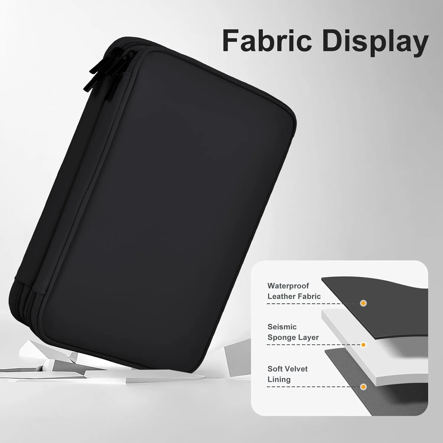Leather Cord Organizer Waterproof Cable Bag Portable Tech Travel Case for Charger Electronic Accessories (Black, Double Layer-Small)