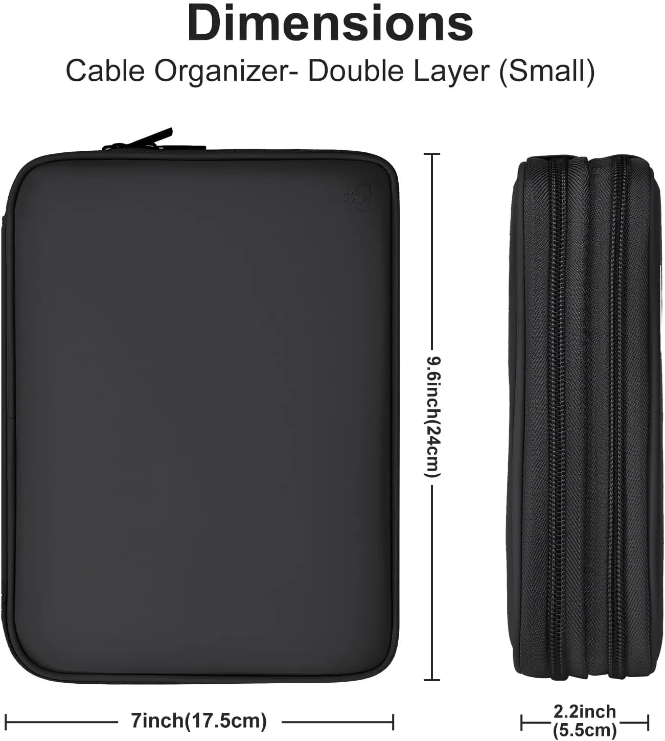Leather Cord Organizer Waterproof Cable Bag Portable Tech Travel Case for Charger Electronic Accessories (Black, Double Layer-Small)