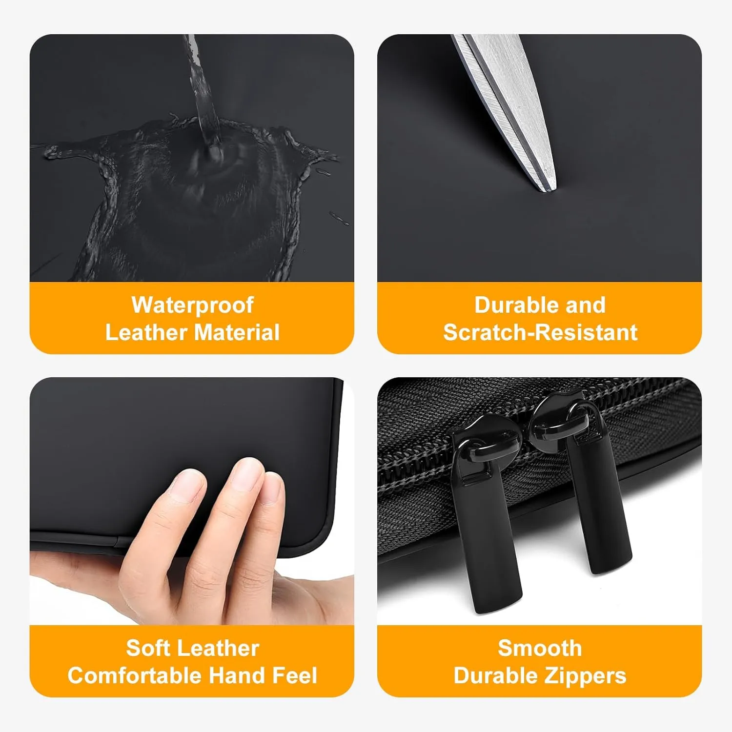 Leather Cord Organizer Waterproof Cable Bag Portable Tech Travel Case for Charger Electronic Accessories (Black, Double Layer-Small)