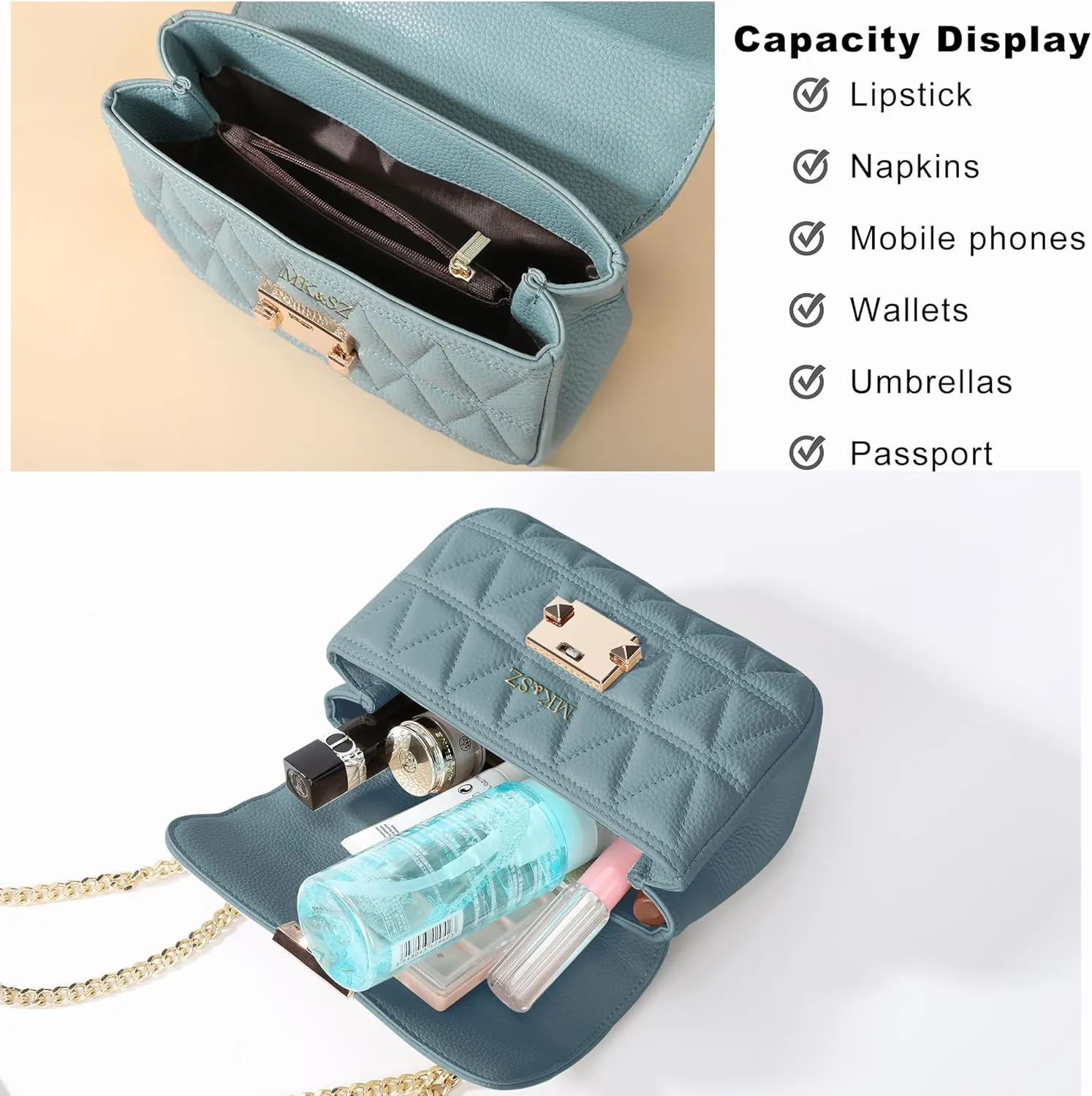 Leather Crossbody Shoulder Bag for Women, Adjustable Strap, Multiple Pockets