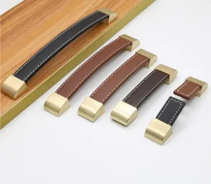 Leather Drawer Handle Brown 96-192mm Cupboard Wardrobe Pulls Kitchen Cabinet Door Knobs Furniture Luggage Bags Cortex Handles 1Pcs (Color : Black05)