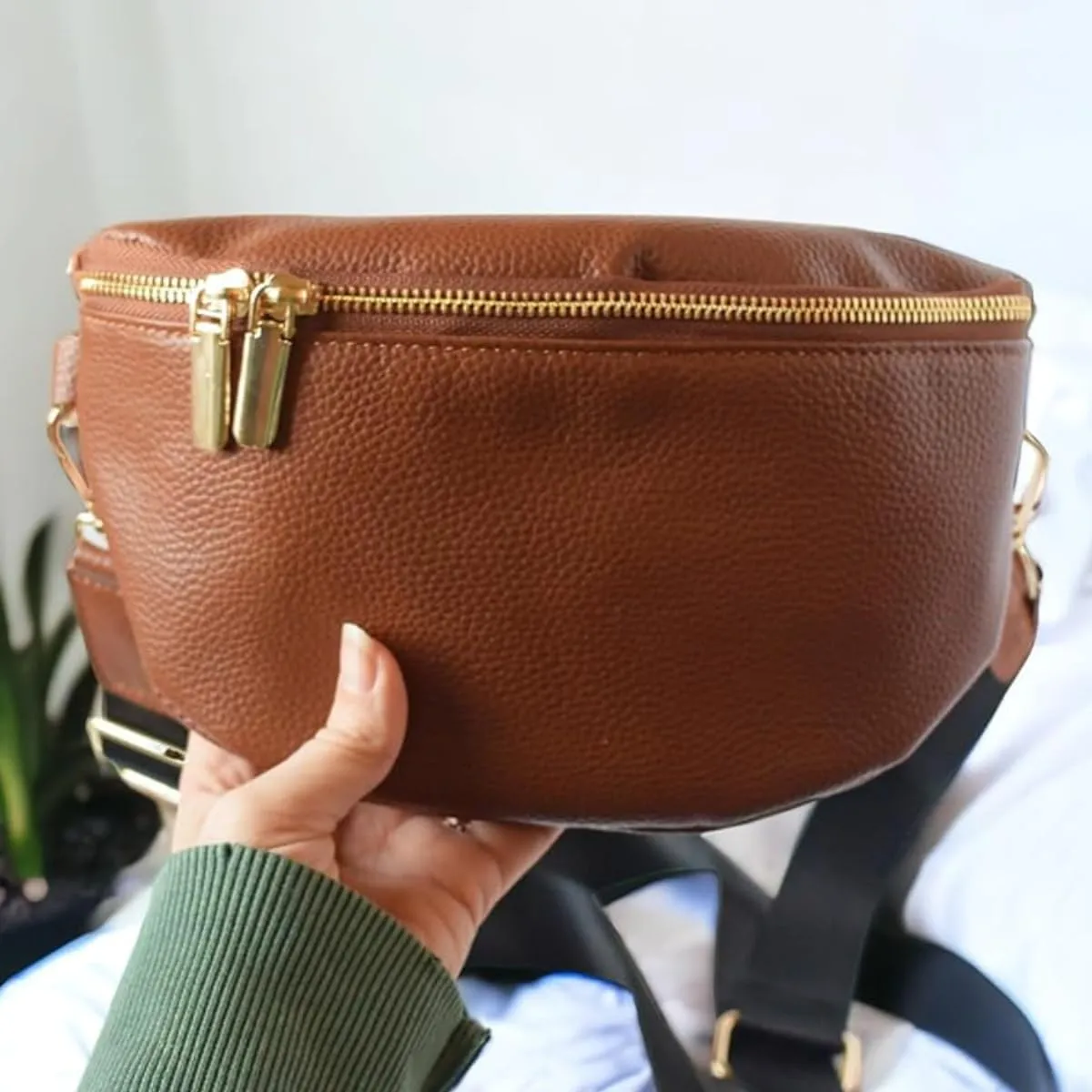 Leather Fanny Pack Crossbody Bags for Women Trendy Sling Bag for Women Small Crossbody Bags for Women Vacation Essentials Handbags Crossbody Purse Belt Bag (Nutmeg Personalized)