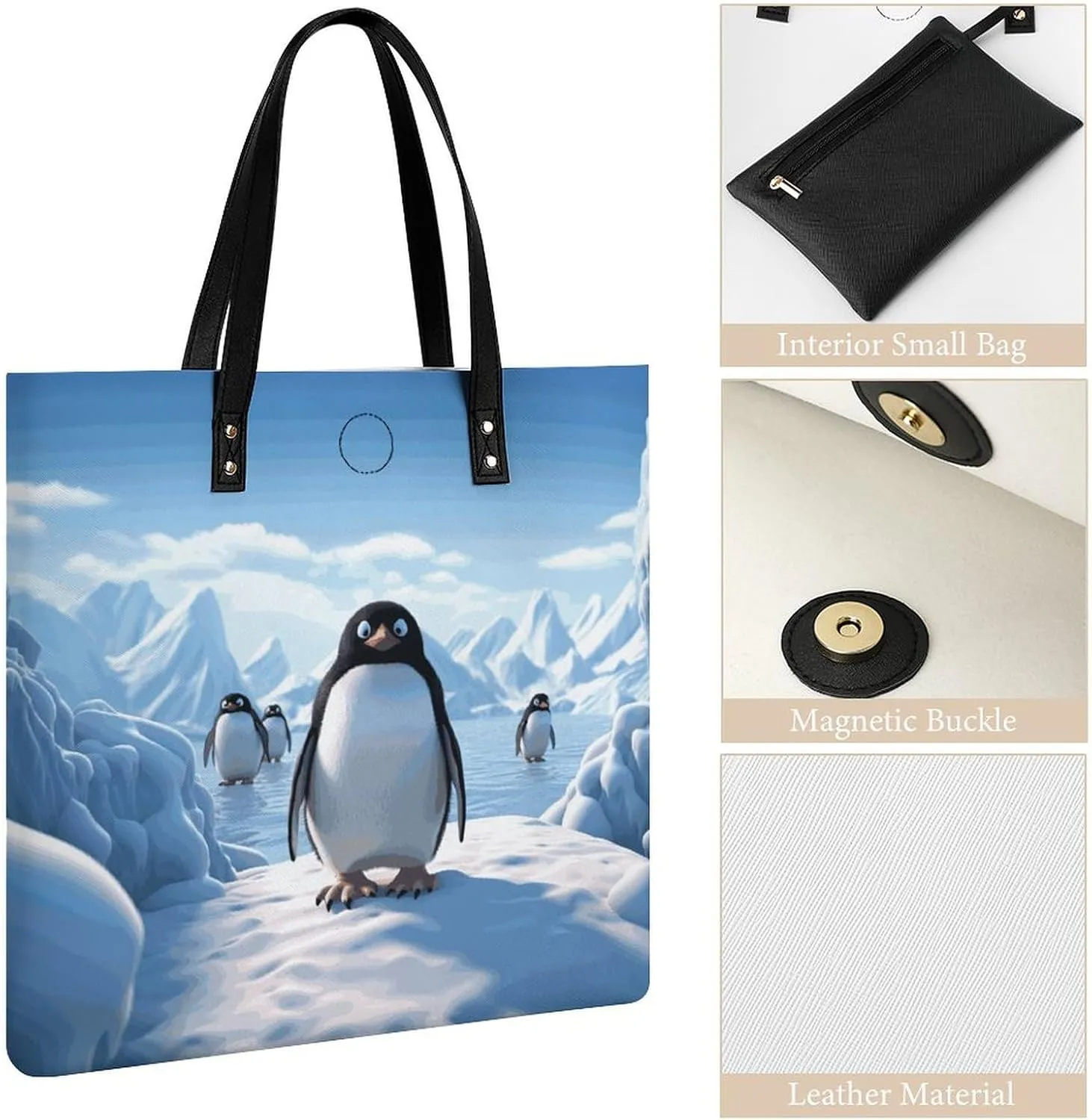Leather Handbag for Women Tote Bag with Magnetic Buckle Angel with Blue Wings Crossbody Bag Shoulder Bags