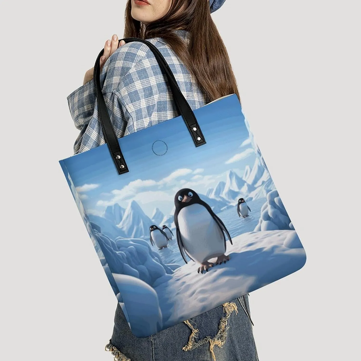 Leather Handbag for Women Tote Bag with Magnetic Buckle Angel with Blue Wings Crossbody Bag Shoulder Bags
