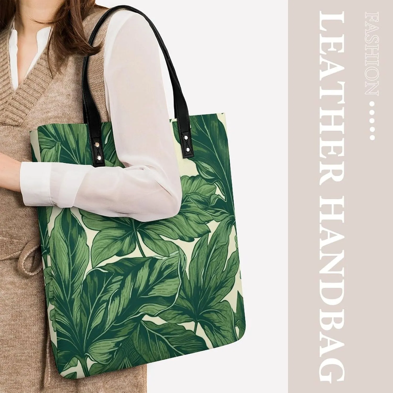 Leather Handbag for Women Tote Bag with Magnetic Buckle Bass Fishing Wave Crossbody Bag Shoulder Bags
