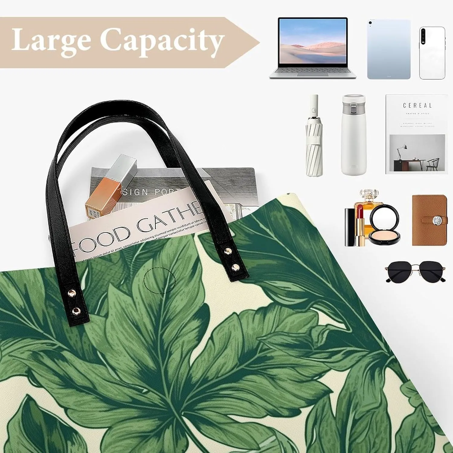 Leather Handbag for Women Tote Bag with Magnetic Buckle Bass Fishing Wave Crossbody Bag Shoulder Bags