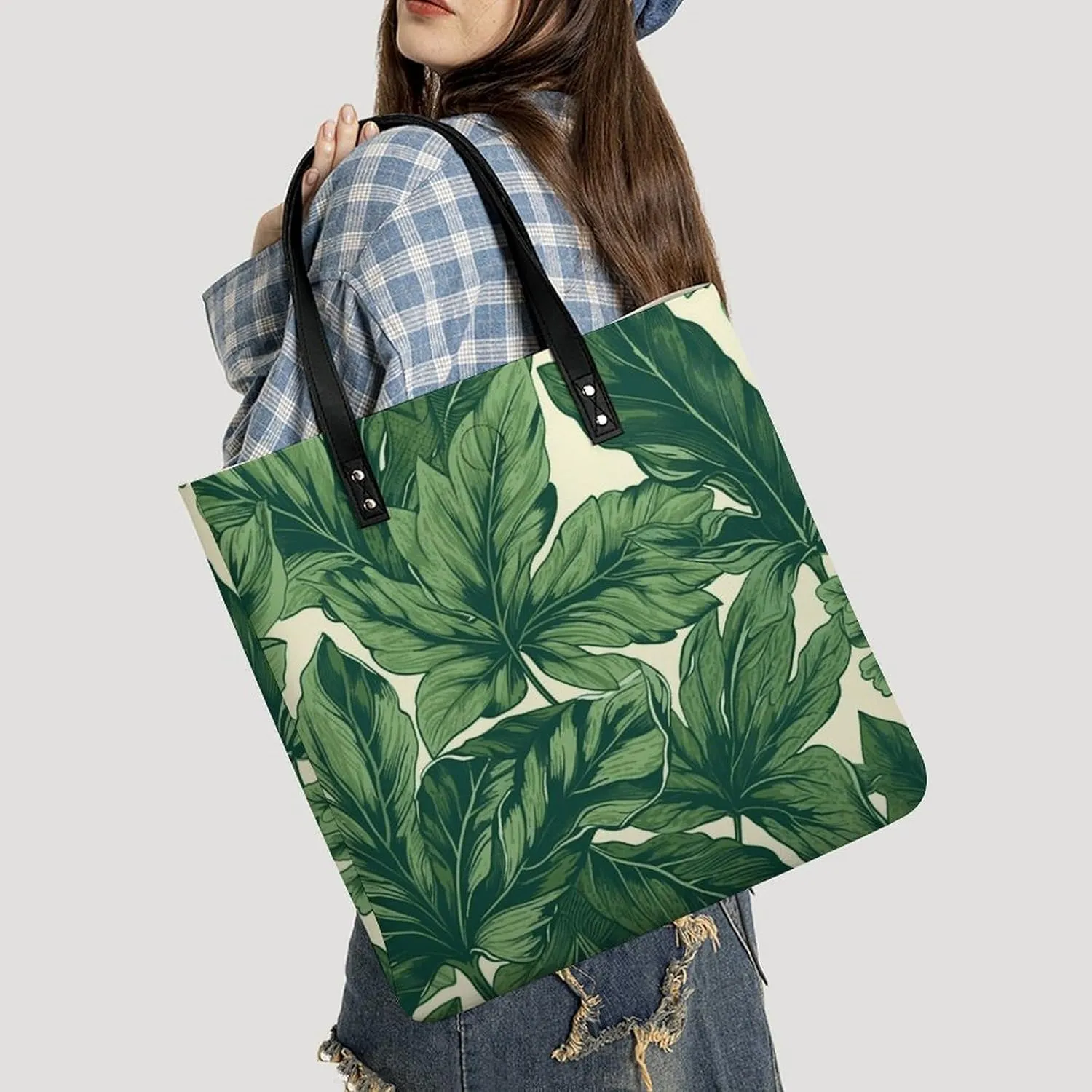 Leather Handbag for Women Tote Bag with Magnetic Buckle Bass Fishing Wave Crossbody Bag Shoulder Bags