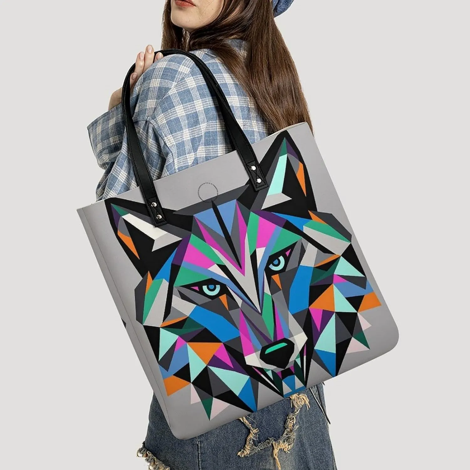 Leather Handbag for Women Tote Bag with Magnetic Buckle Lavender And Butterflies Crossbody Bag Shoulder Bags
