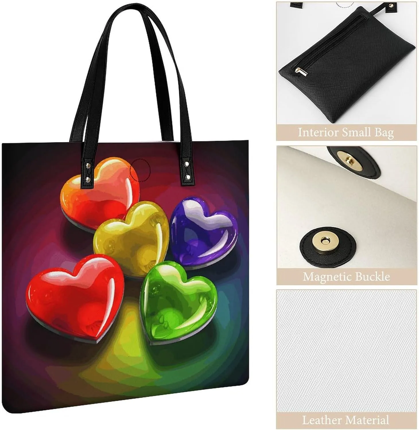 Leather Handbag for Women Tote Bag with Magnetic Buckle Pixel Shaped Heart Crossbody Bag Shoulder Bag
