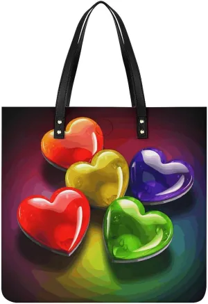 Leather Handbag for Women Tote Bag with Magnetic Buckle Pixel Shaped Heart Crossbody Bag Shoulder Bag