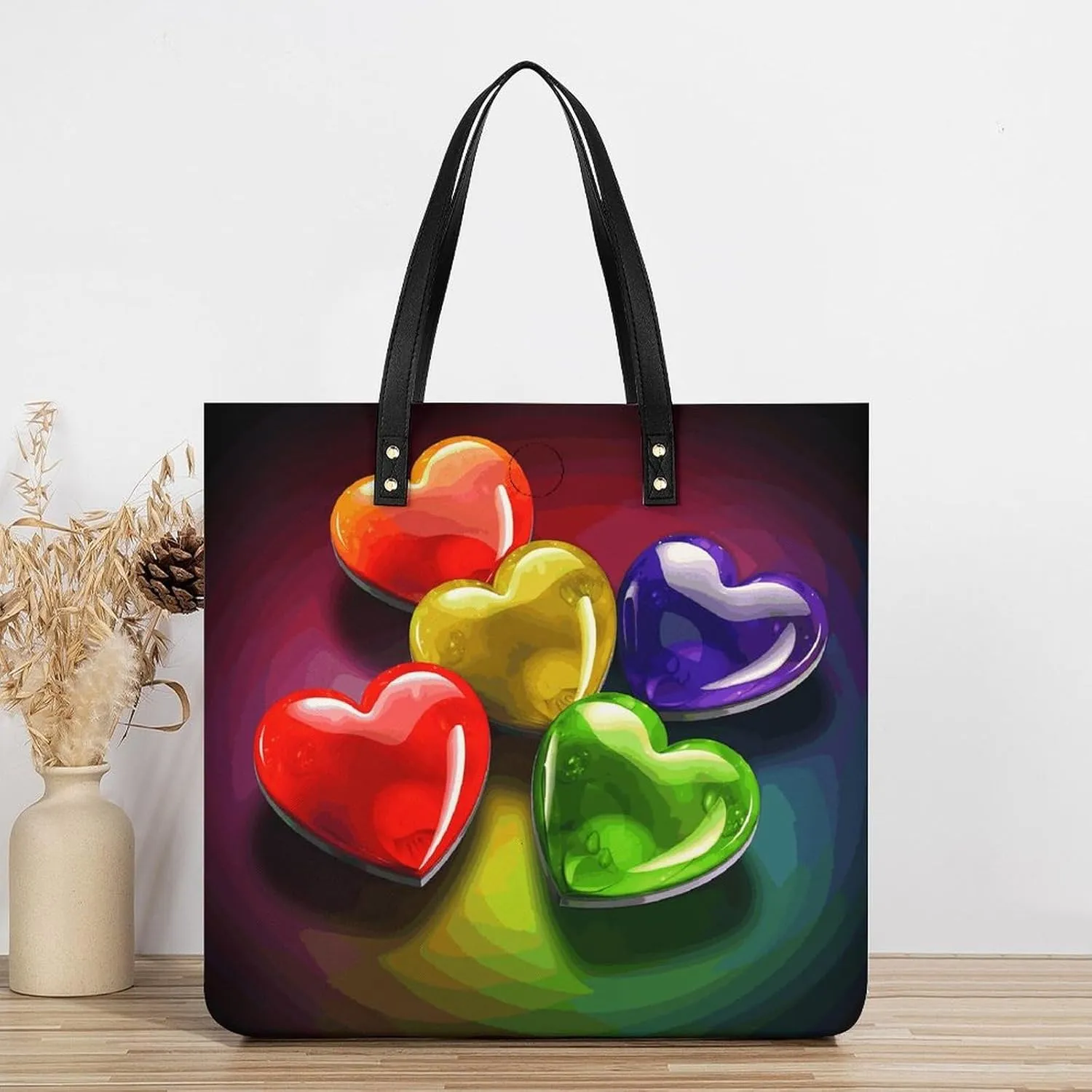 Leather Handbag for Women Tote Bag with Magnetic Buckle Pixel Shaped Heart Crossbody Bag Shoulder Bag