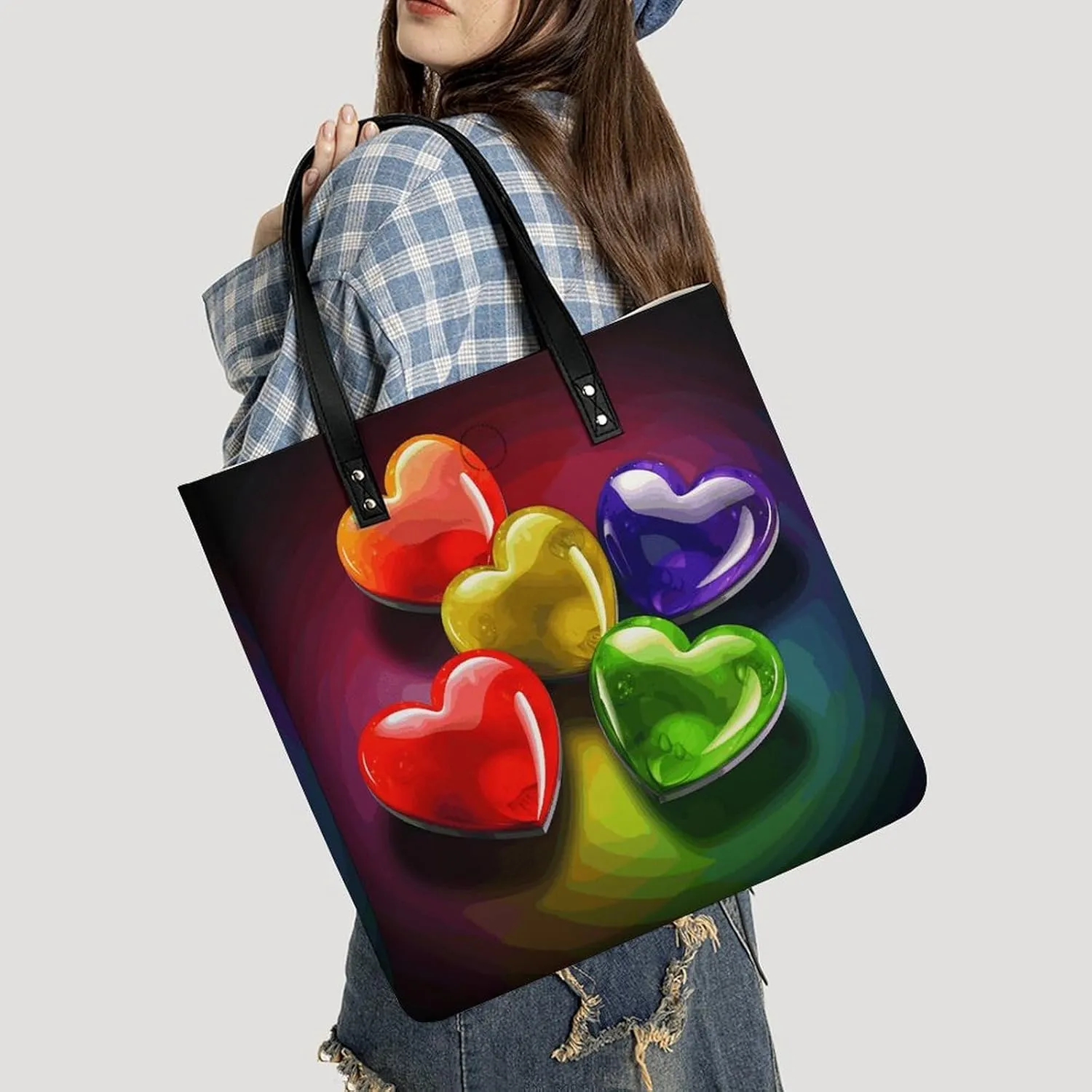 Leather Handbag for Women Tote Bag with Magnetic Buckle Pixel Shaped Heart Crossbody Bag Shoulder Bag