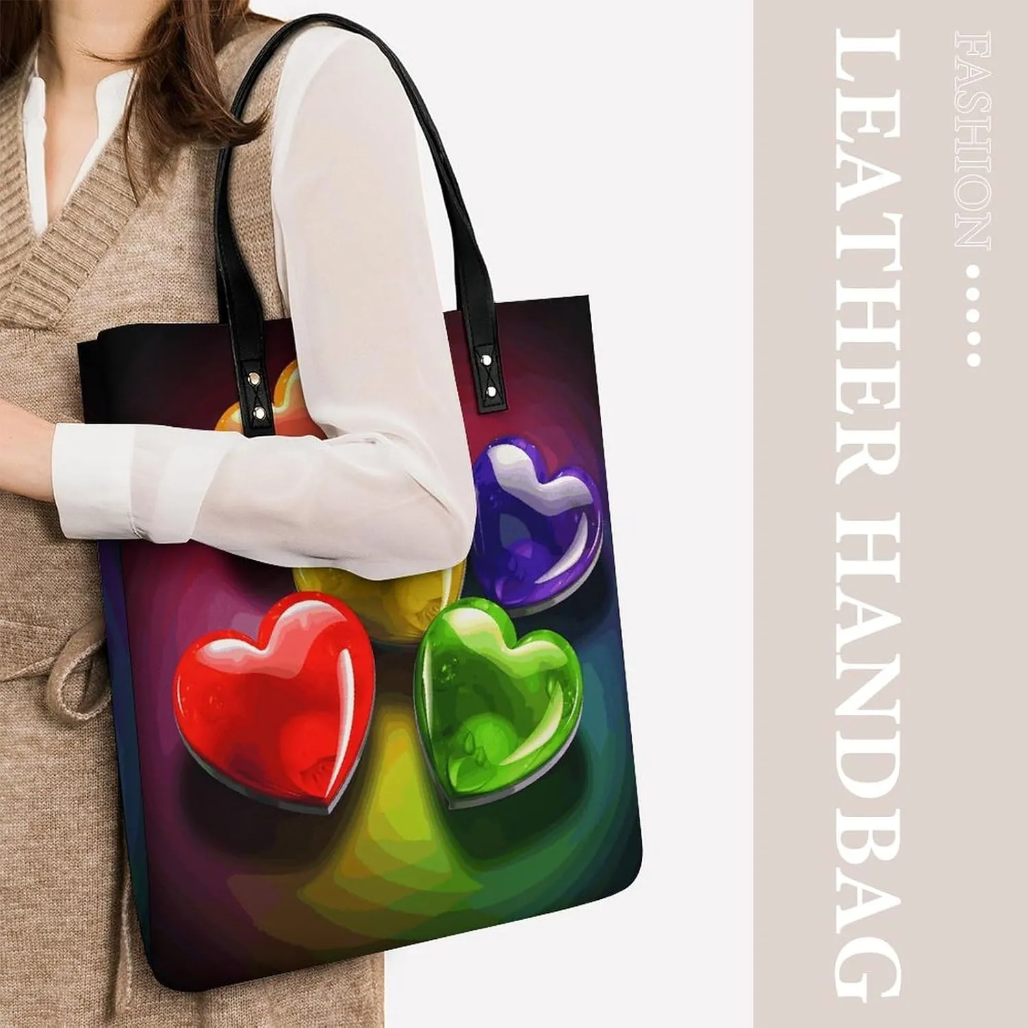 Leather Handbag for Women Tote Bag with Magnetic Buckle Pixel Shaped Heart Crossbody Bag Shoulder Bag