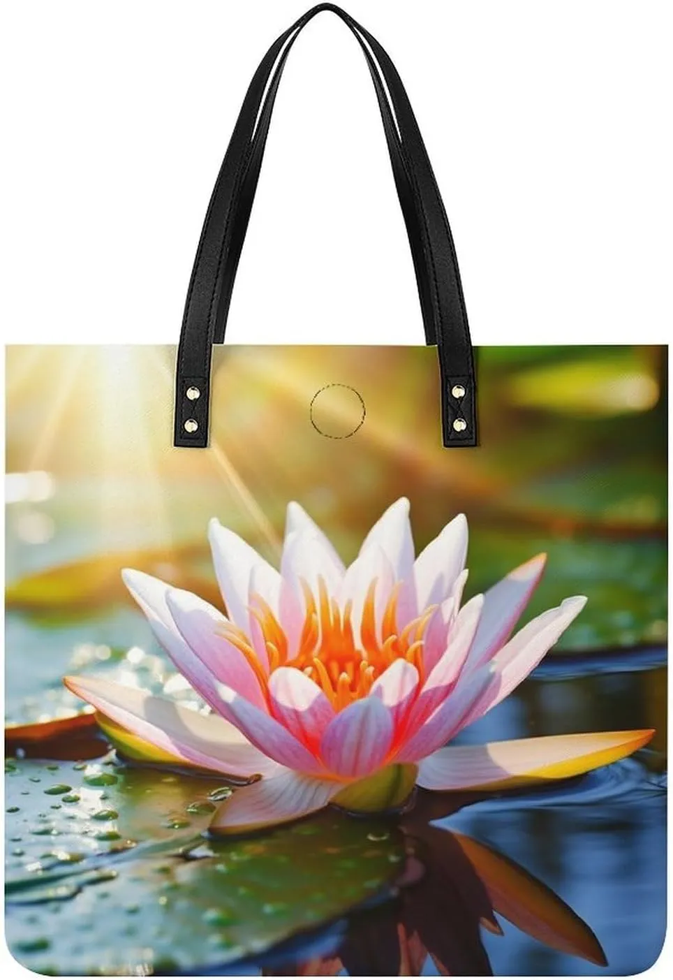 Leather Handbag Waterproof Shoulder Bag Beautiful Water Lily Sunshine Tote Purses Large Travel Tote Bags for Women