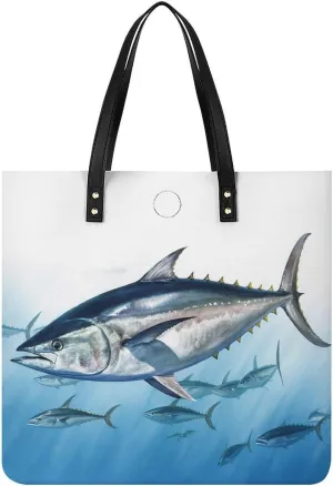 Leather Handbag Waterproof Shoulder Bag Bluefin Tuna Thunnus Tote Purses Large Travel Tote Bags for Women