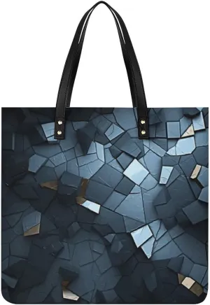 Leather Handbag Waterproof Shoulder Bag Gray Mosaic Tote Purses Large Travel Tote Bags for Women