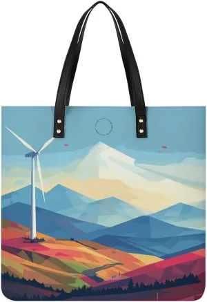 Leather Handbag Waterproof Shoulder Bag Windmill Flat Illustration Tote Purses Large Travel Tote Bags for Women
