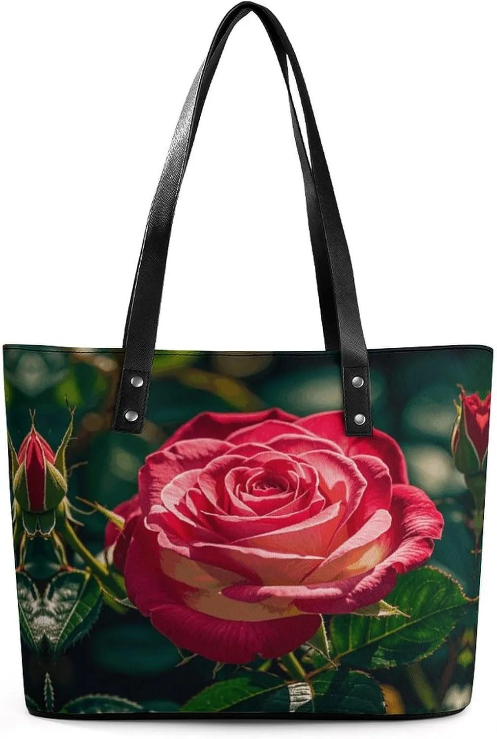 Leather Lady's Handbag Rose Petal Print Leather Tote Bags For Women Trendy Ladies Shoulder Bag for Work, Travel, Casual Use