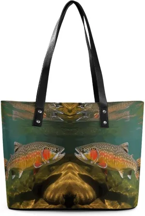 Leather Lady's Handbag,Brook Trout Fly Fishing Print Shoulder Bag,Tote Bags for Women, Shoulder Purses,Work Handbags