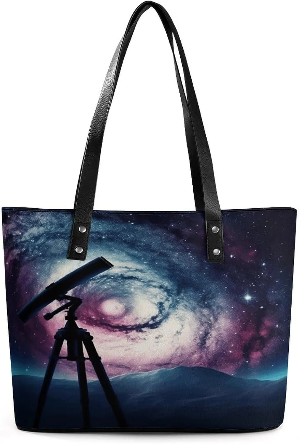 Leather Lady's Handbag,Space Galaxy with Telescope Print Shoulder Bag,Tote Bags for Women, Shoulder Purses,Work Handbags