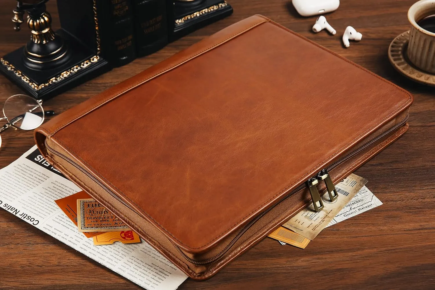 Leather Portfolio for 12.9-inch iPad Pro (2018/2020/2021/2022), Business Tablet Portfolio Case for Men, Personalized Padfolio for Women, Custom Portfolio Folder for A4 Notepad (Brown, Custom)