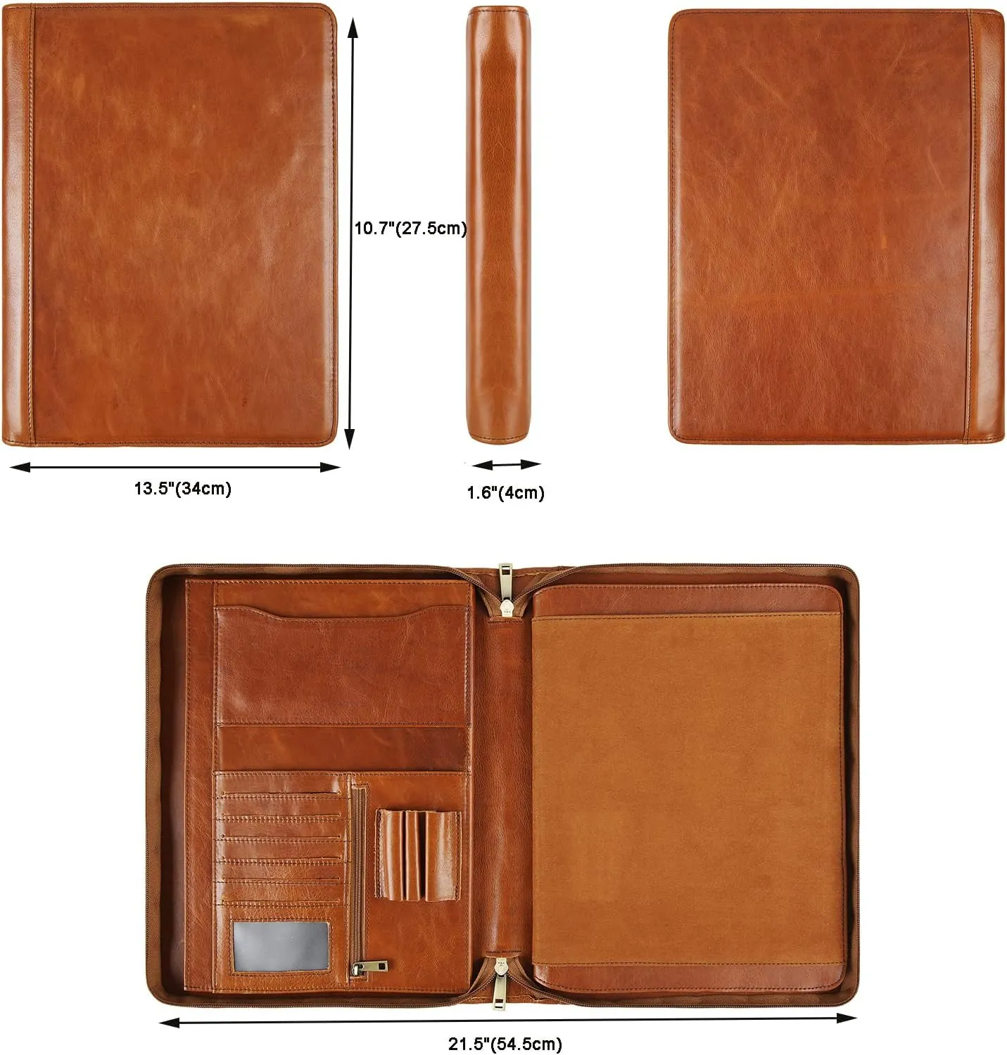 Leather Portfolio for 12.9-inch iPad Pro (2018/2020/2021/2022), Business Tablet Portfolio Case for Men, Personalized Padfolio for Women, Custom Portfolio Folder for A4 Notepad (Brown, Custom)