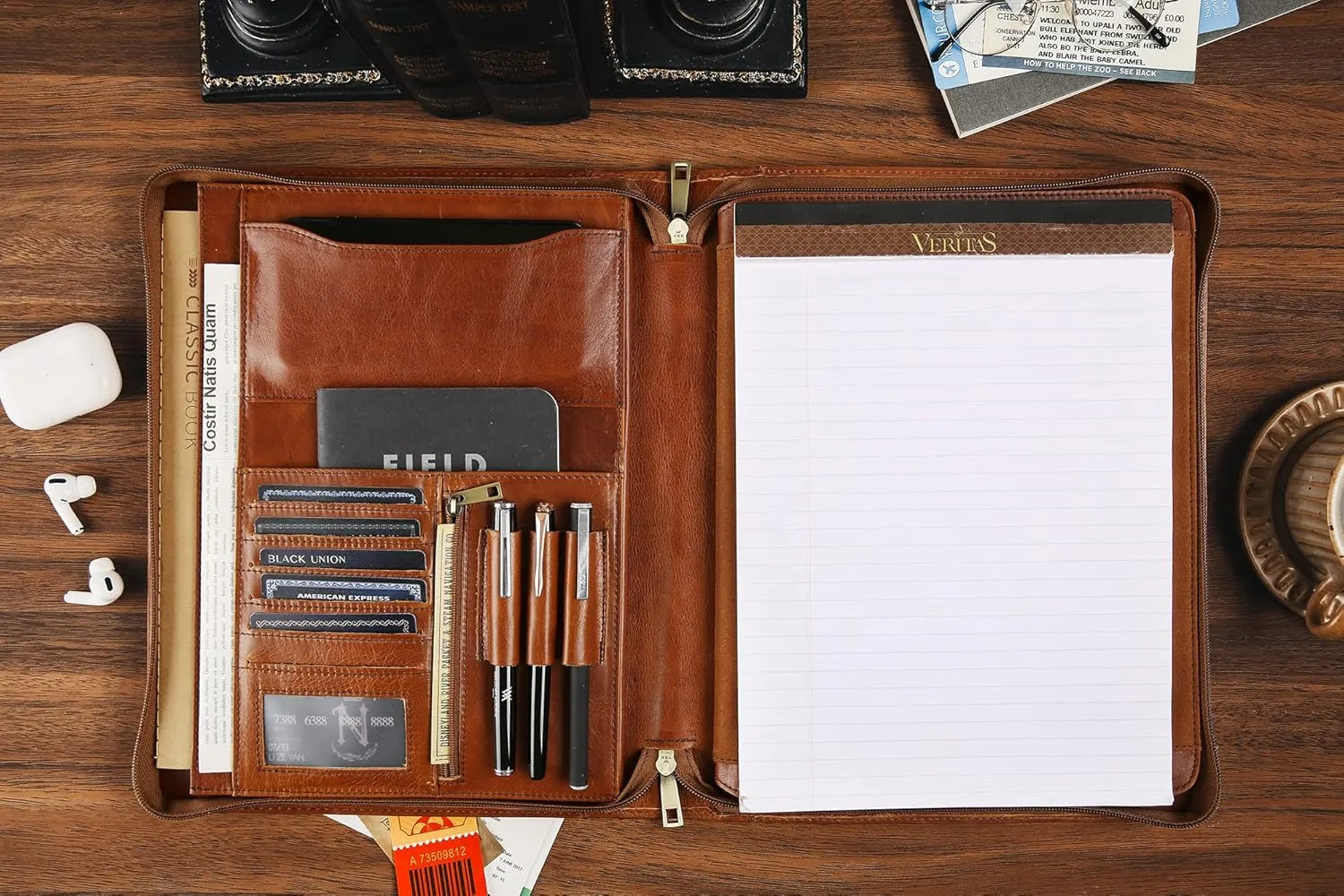 Leather Portfolio for 12.9-inch iPad Pro (2018/2020/2021/2022), Business Tablet Portfolio Case for Men, Personalized Padfolio for Women, Custom Portfolio Folder for A4 Notepad (Brown, Custom)