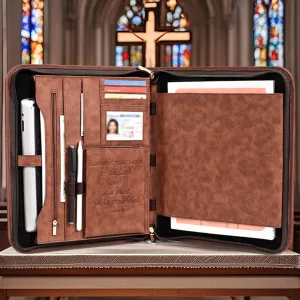 Leather Portfolio with Bible Proverbs, Father's Day Christian Catholic Gifts for Men and Women, Pastor's Appreciation Gifts Leather Scripture Proverbs Portfolio