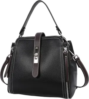 Leather Purses and Handbags Shoulder Bags Satchel Purses Ladies Pocketbook Bag Designer Crossbody Bags (Black)