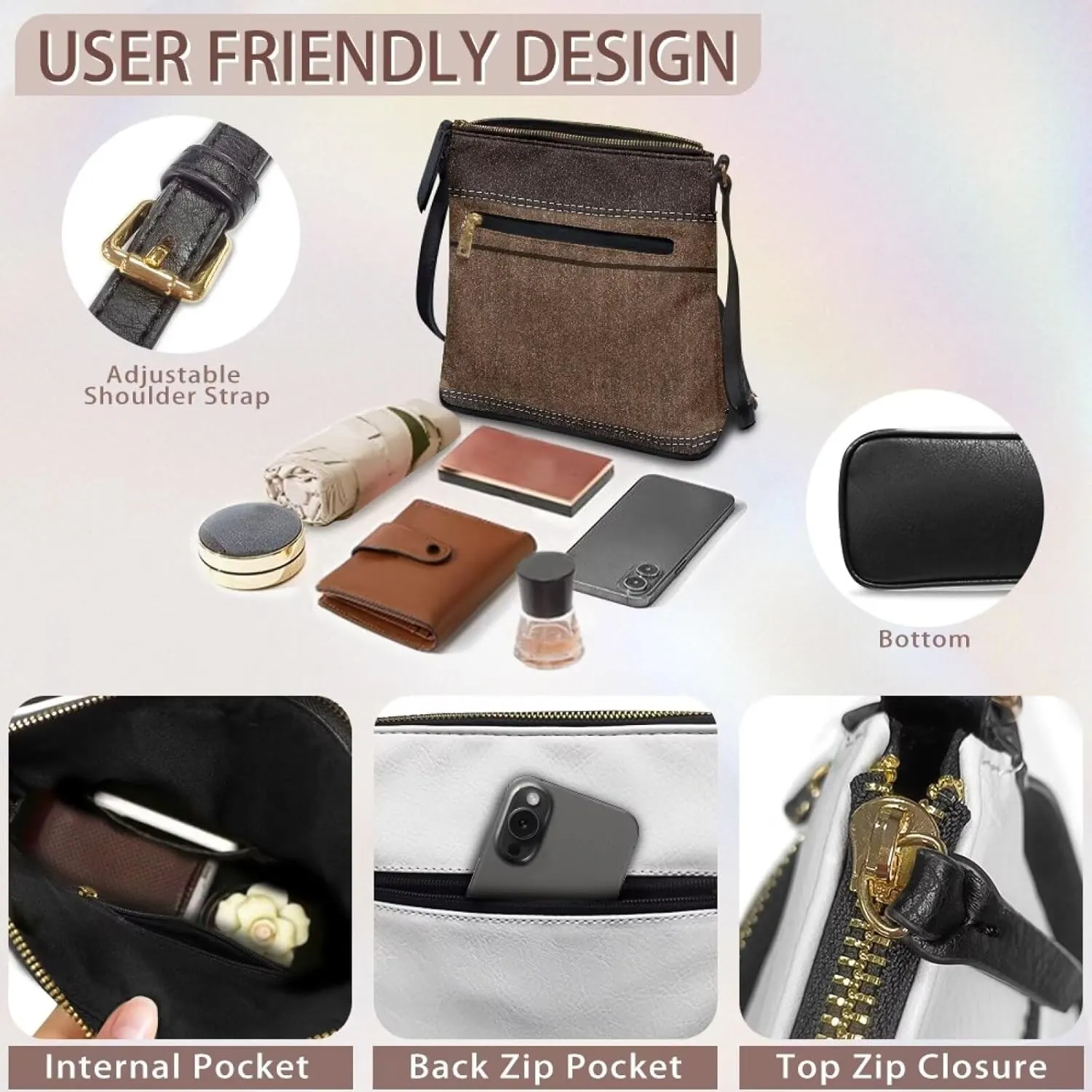 Leather Purses for Women, Leather Hobo Bags for Women Travel Sling Purse Triple Zippered Pockets Shoulder Bag
