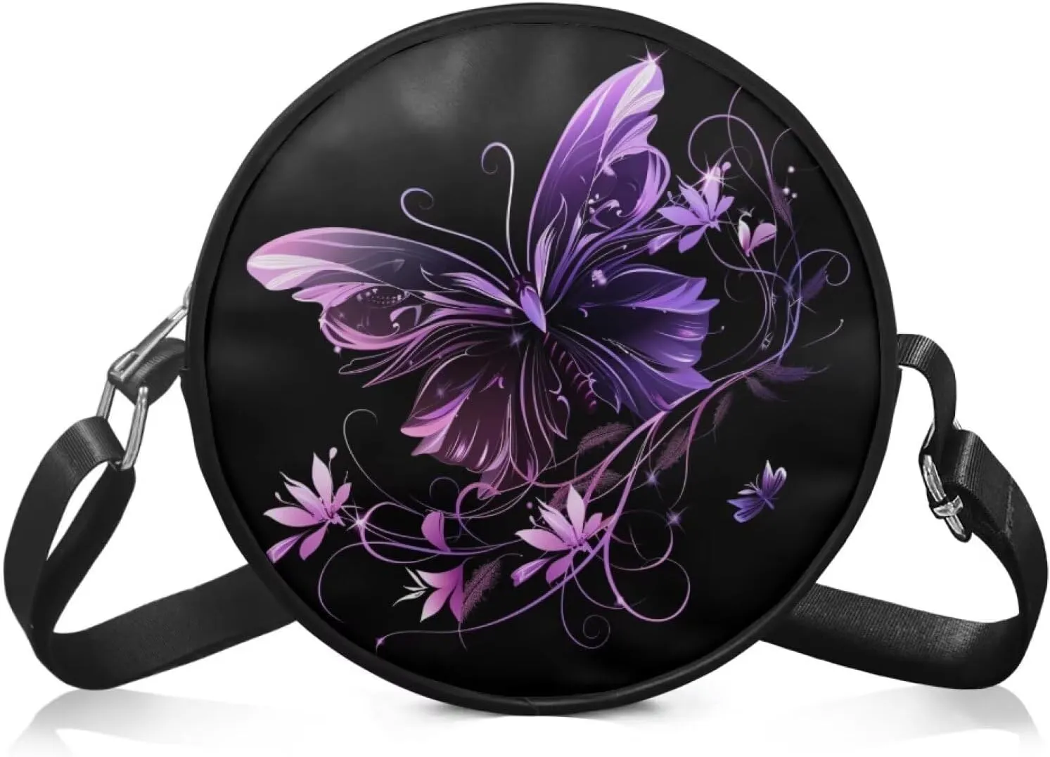 Leather Round Purse for Women Shoulder Crossbody Bag, Zipper Small Circle Wallet with Adjustable Strap