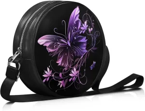 Leather Round Purse for Women Shoulder Crossbody Bag, Zipper Small Circle Wallet with Adjustable Strap