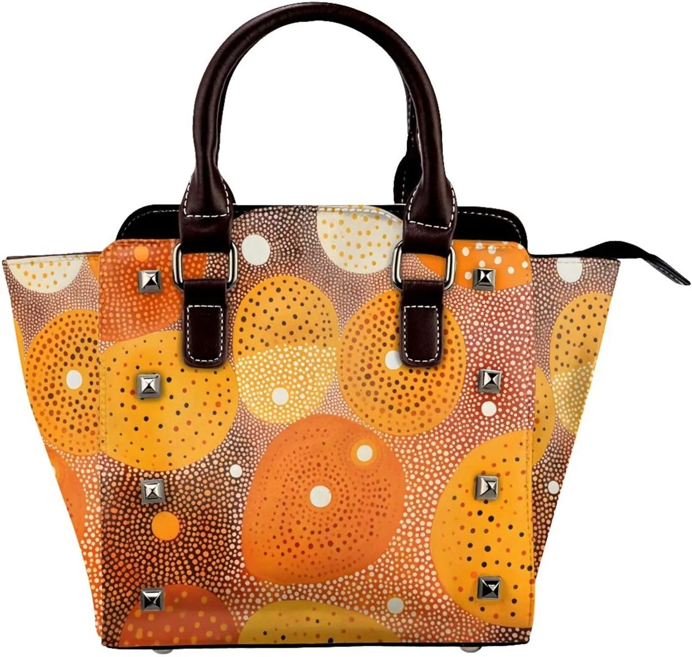 Leather Shoulder Bag for Women, Abstract Art Studded Purse Modern Geometric Crossbody Handbags Punk Hobo Bag with Adjustable Strap