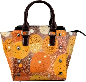 Leather Shoulder Bag for Women, Abstract Art Studded Purse Modern Geometric Crossbody Handbags Punk Hobo Bag with Adjustable Strap