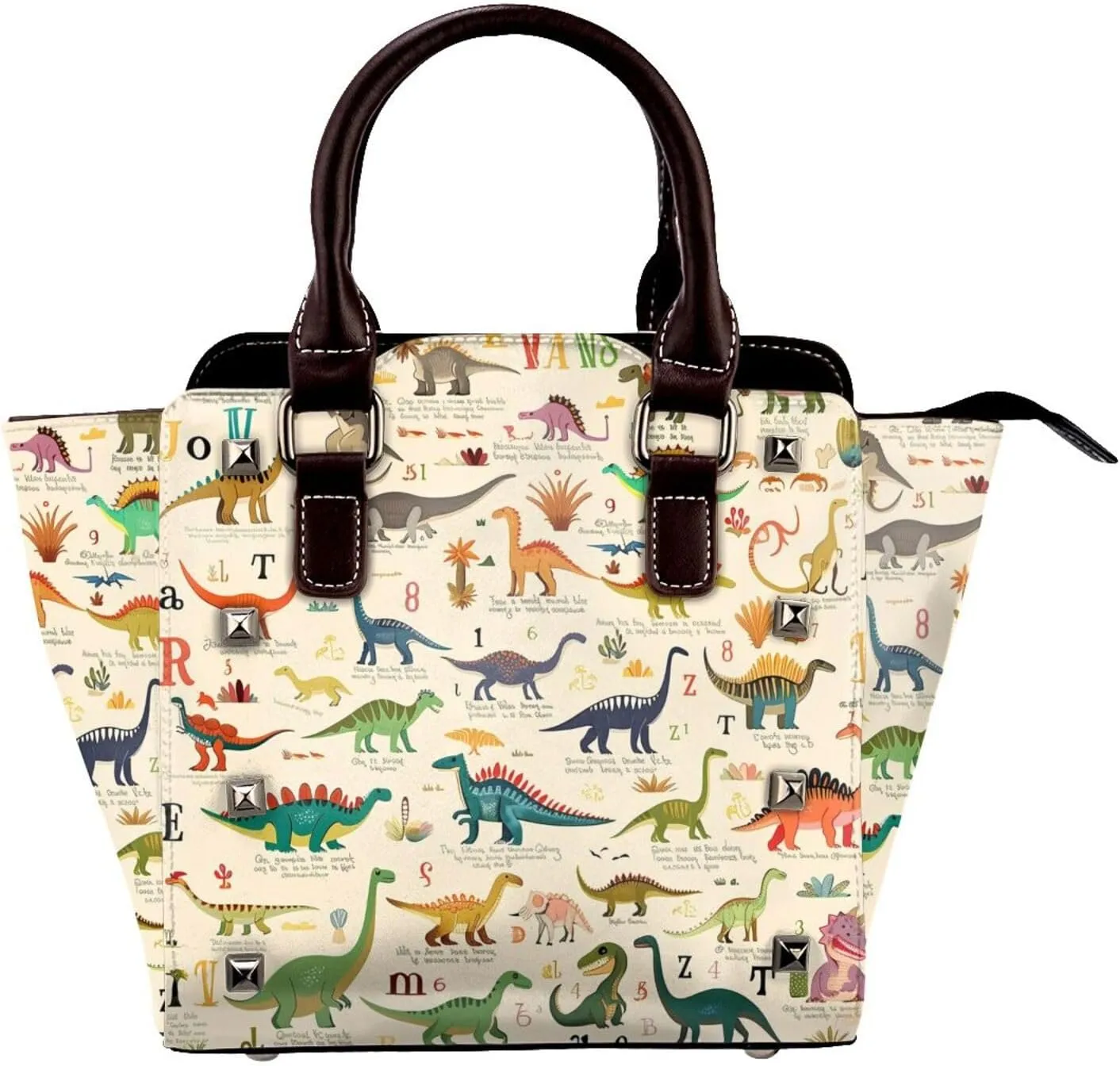 Leather Shoulder Bag for Women, Alphabet Letter Dinosaur Studded Purse Cute Dino Crossbody Handbags Punk Hobo Bag with Adjustable Strap