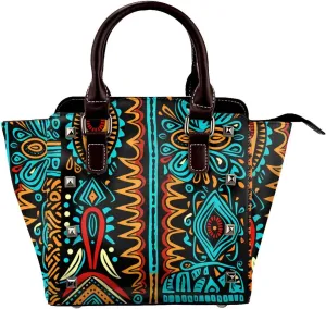 Leather Shoulder Bag for Women, Ancient Egypt Studded Purse Ethnic African Crossbody Handbags Punk Hobo Bag with Adjustable Strap