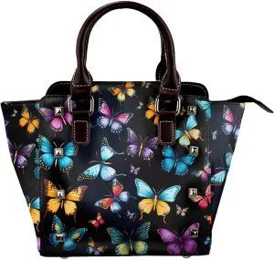 Leather Shoulder Bag for Women, Butterfly Studded Purse Colorful Bird Crossbody Handbags Punk Hobo Bag with Adjustable Strap